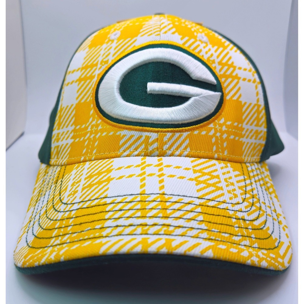 NFL Team Apparel Green Bay Packers Plaid Adjustable Baseball Hat Yellow Green